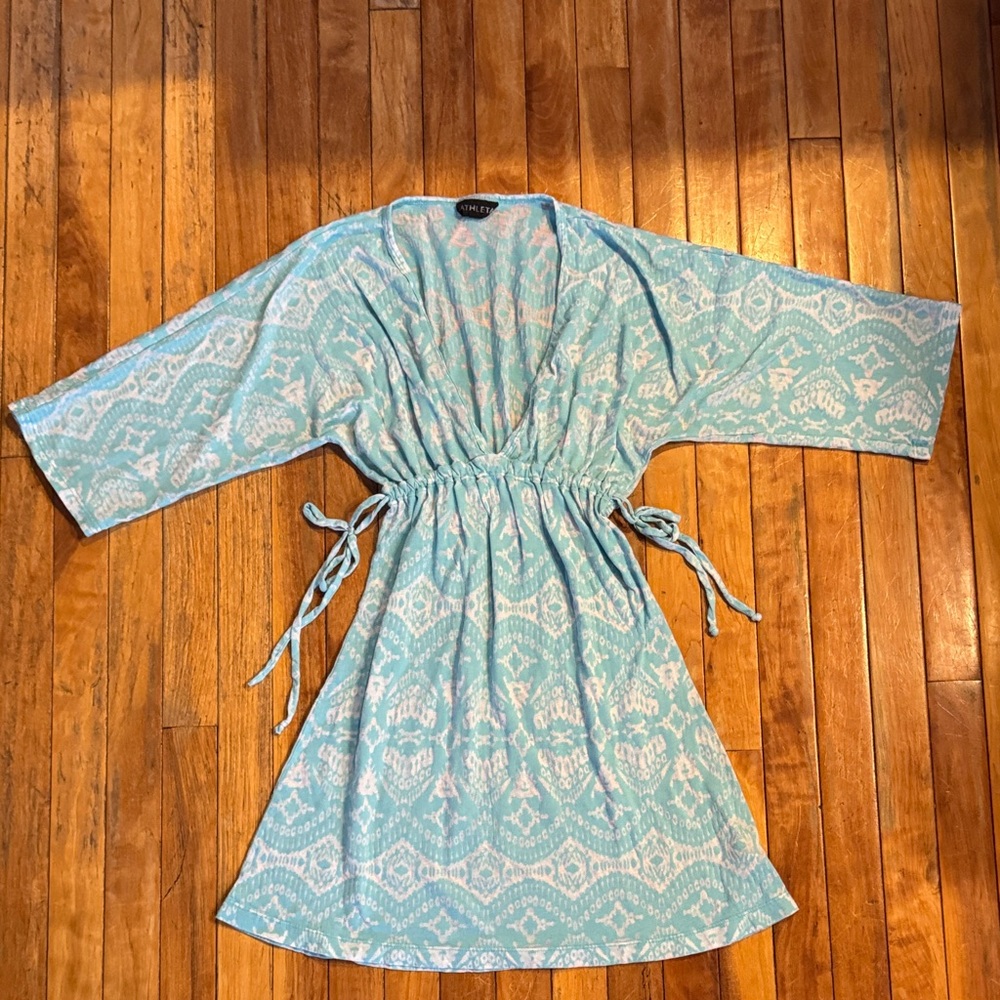 Athleta Turquoise and White Patterned Swim Coverup
